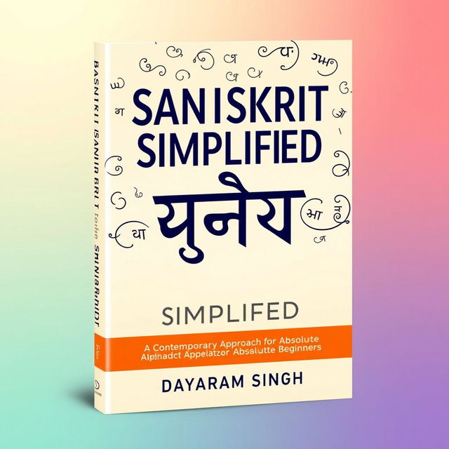 A book cover design for 'Sanskrit Simplified' featuring the Dvanagari alphabets prominently