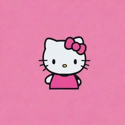 Hello Kitty as a vibrant pixel art, composed of small colored squares, on a contrasting pink background.