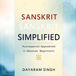 A visually striking book cover for 'Sanskrit Simplified: A Contemporary Approach for Absolute Beginners' by Dayaram Singh