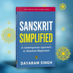 A visually striking book cover for 'Sanskrit Simplified: A Contemporary Approach for Absolute Beginners' by Dayaram Singh