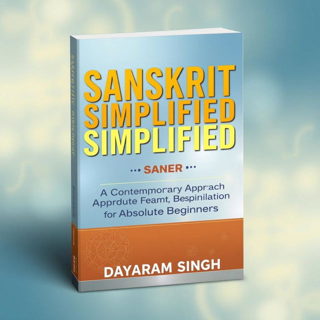 A visually striking book cover for 'Sanskrit Simplified: A Contemporary Approach for Absolute Beginners' by Dayaram Singh