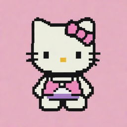 A unique rendition of Hello Kitty as pixel art, showcasing an 8-bit aesthetic with striking colors on a pastel background.