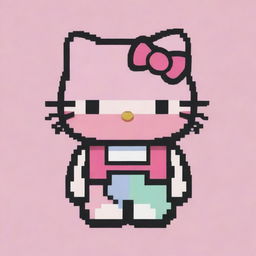 A unique rendition of Hello Kitty as pixel art, showcasing an 8-bit aesthetic with striking colors on a pastel background.