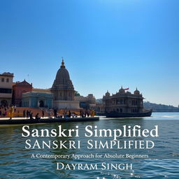 A stunning landscape image capturing the picturesque Ganga River flowing gently alongside the majestic Vishwanath Temple