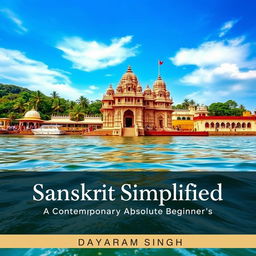 A breathtaking landscape image showcasing the beautiful Ganga River flowing gracefully alongside a traditional Hindu temple