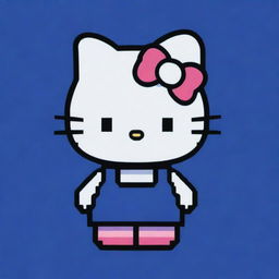 A pixel art representation of Hello Kitty using a unique blend of colors, set against an energizing royal blue background.