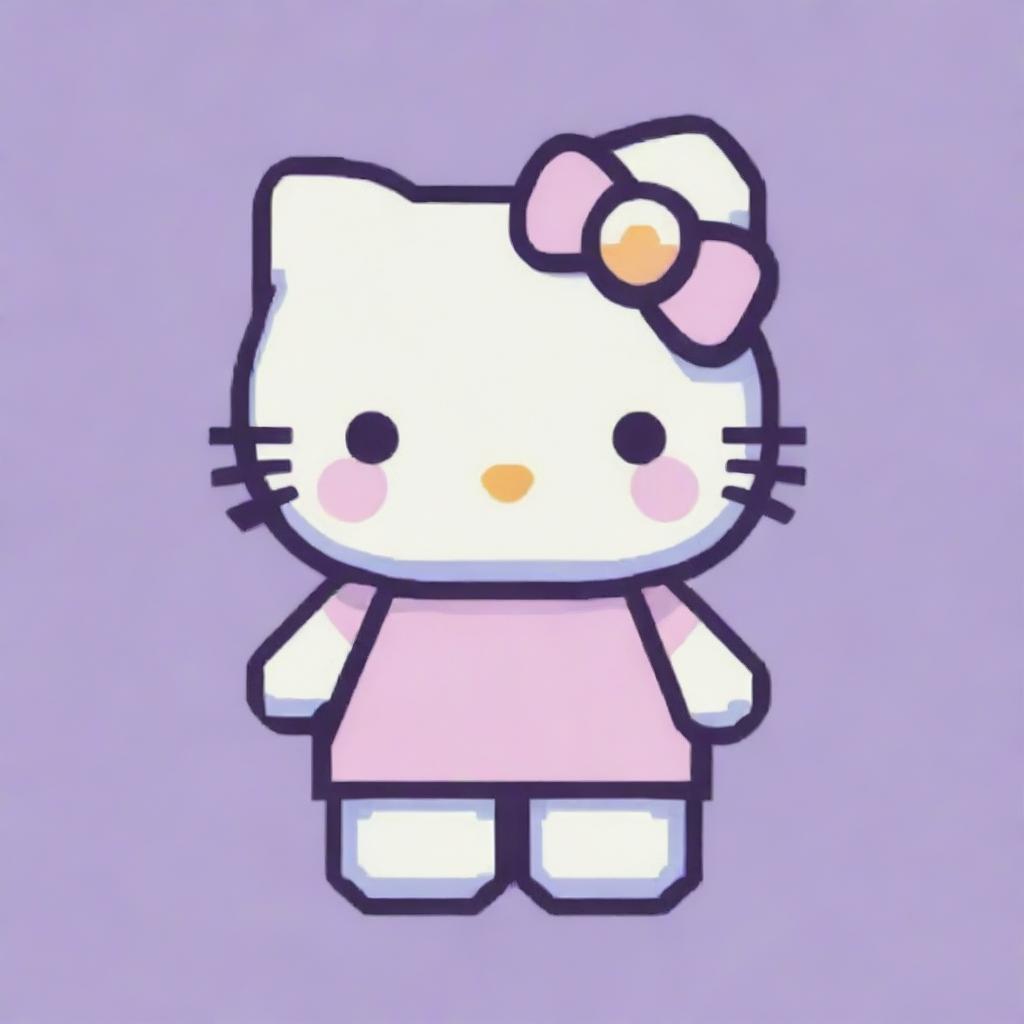 A pixel art version of Hello Kitty portrayed in a striking range of pastel shades, against a calming lavender background.