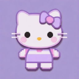 A pixel art version of Hello Kitty portrayed in a striking range of pastel shades, against a calming lavender background.