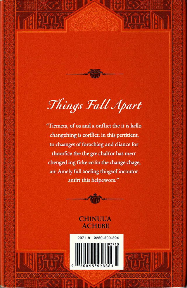 A beautifully designed back cover for the book 'Things Fall Apart' by Chinua Achebe