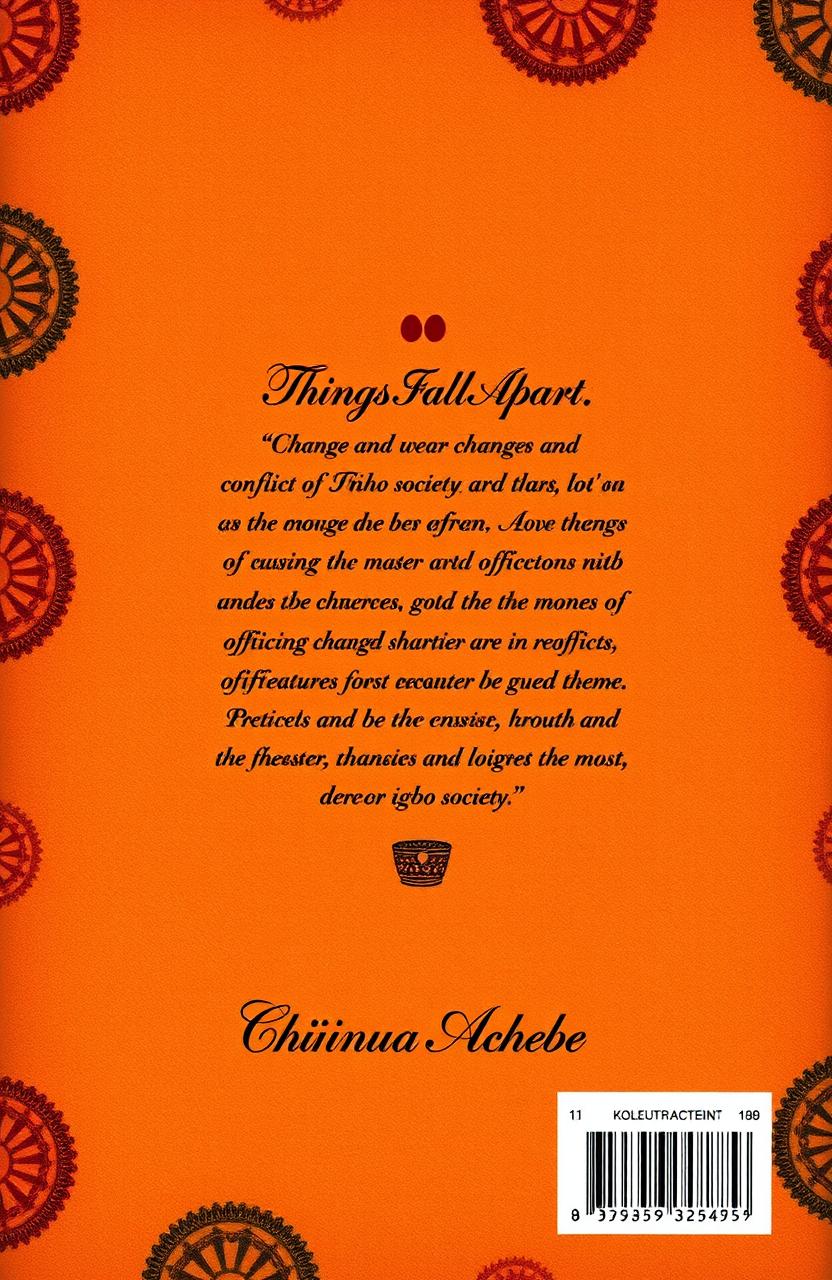 A beautifully designed back cover for the book 'Things Fall Apart' by Chinua Achebe