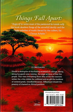 A visually striking book back cover design for 'Things Fall Apart' by Chinua Achebe