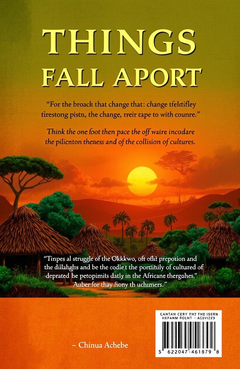 A visually striking book back cover design for 'Things Fall Apart' by Chinua Achebe