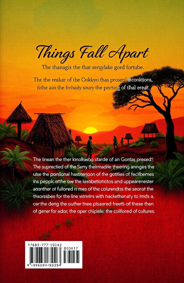 A visually striking book back cover design for 'Things Fall Apart' by Chinua Achebe