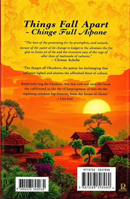 A visually striking book back cover design for 'Things Fall Apart' by Chinua Achebe