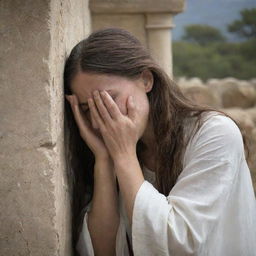 A touching depiction of Mary Magdalene weeping at the tomb