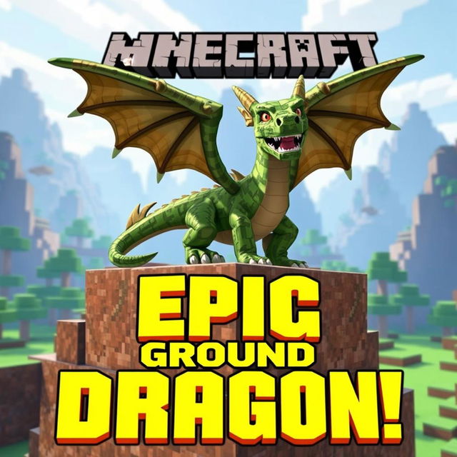 A vibrant YouTube thumbnail featuring a ground dragon in Minecraft