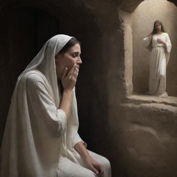 An emotional rendering of the moment when a weeping Mary Magdalene at the tomb is visited by the apparition of Christ