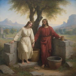 In the style of Carl Bloch, create a scene of Christ and the woman at the well