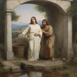 In the style of Carl Bloch, create a scene of Christ and the woman at the well