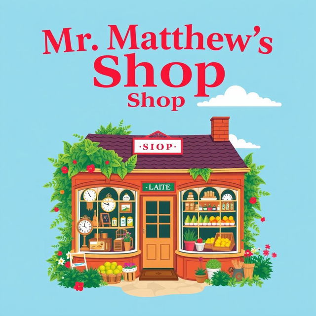 A vibrant and colorful poster featuring the heading 'Mr Matthew's Shop' in large, bold lettering at the top