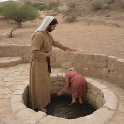 Depict the scene from the Bible where Christ interacts with the woman at the well