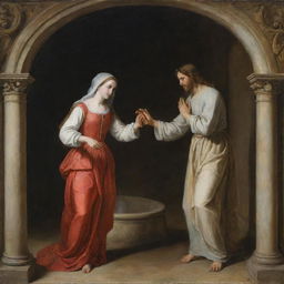 Baroque-style depiction of the encounter between Christ and the woman at the well