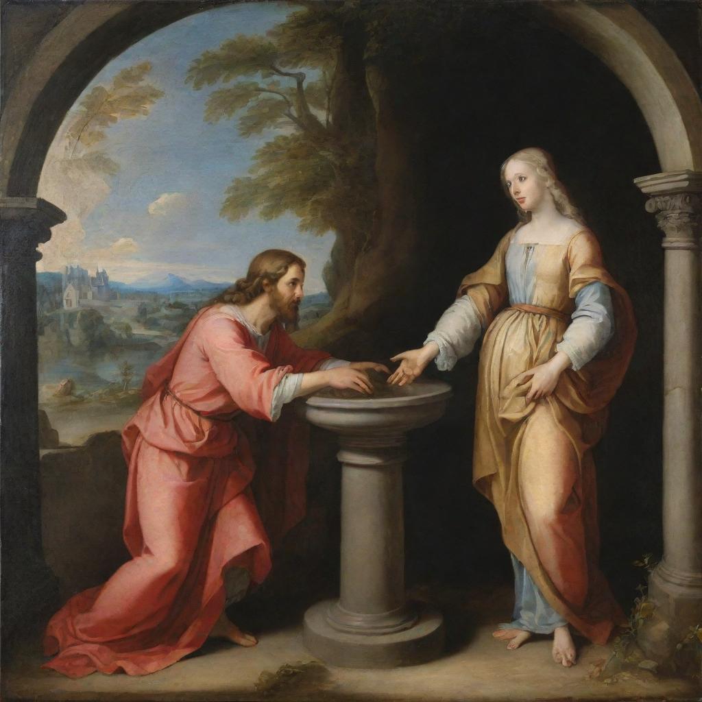 Baroque-style depiction of the encounter between Christ and the woman at the well