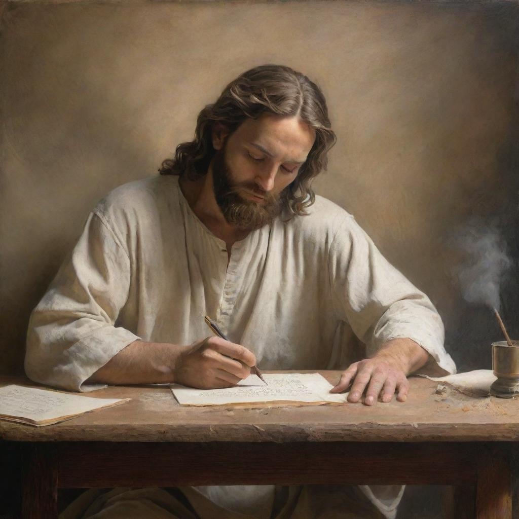 Depict Christ writing in the dust in the style of Carl Bloch