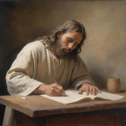 Depict Christ writing in the dust in the style of Carl Bloch