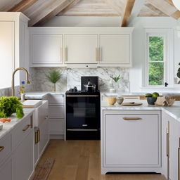 Generate an L-shaped kitchen layout with the stove, sink, and refrigerator organized in a triangular formation for optimal movement.