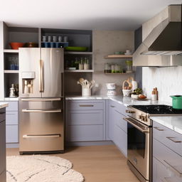 Generate an L-shaped kitchen layout with the stove, sink, and refrigerator organized in a triangular formation for optimal movement.