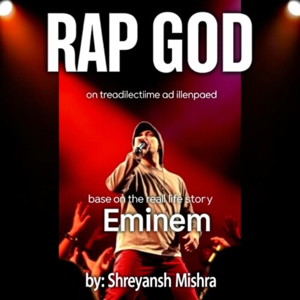 An eye-catching book cover design featuring the title "Rap God" in large, bold, pointy font, prominently displayed at the top center