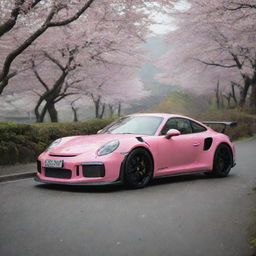 The sleek Porsche GT3 RS is now situated in the scenic backdrop of Kyoto, surrounded by a delicate flurry of cherry blossoms (sakura)