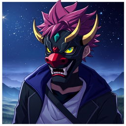 Subaru Natsuki from Re:Zero, depicted with a striking oni mask that covers part of his face