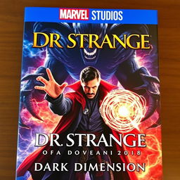 A vibrant and dynamic Marvel movie cover for 'DR STRANGE DARK DIMENSION'