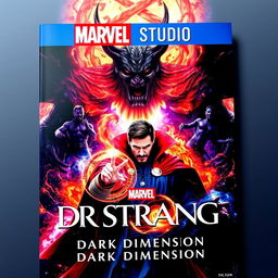 A vibrant and dynamic Marvel movie cover for 'DR STRANGE DARK DIMENSION'