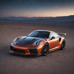 The sleek Porsche GT3 RS, once grounded to earthly locations, is now floating amidst the limitless expanse of space, surrounded by distant galaxies and shimmering stars