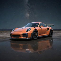 The sleek Porsche GT3 RS, once grounded to earthly locations, is now floating amidst the limitless expanse of space, surrounded by distant galaxies and shimmering stars