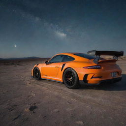 The sleek Porsche GT3 RS, once grounded to earthly locations, is now floating amidst the limitless expanse of space, surrounded by distant galaxies and shimmering stars