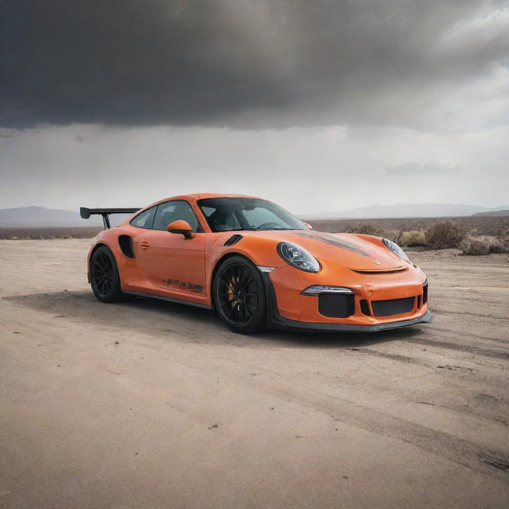 Transitioning from space to anarchy, the Porsche GT3 RS now stands in the desolate landscapes of a Mad Max apocalyptic world