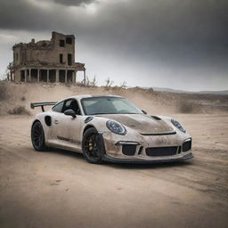 Transitioning from space to anarchy, the Porsche GT3 RS now stands in the desolate landscapes of a Mad Max apocalyptic world