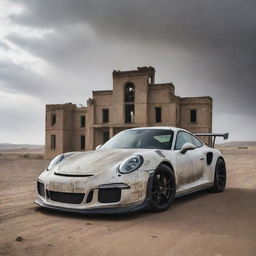 Transitioning from space to anarchy, the Porsche GT3 RS now stands in the desolate landscapes of a Mad Max apocalyptic world