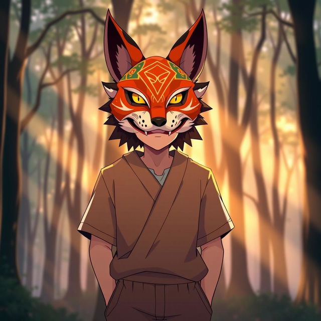 Kazuma Satou from Konosuba, depicted wearing an elaborate fox mask that adds a playful yet mysterious aura to his character