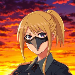 Riza Hawkeye from Fullmetal Alchemist, depicted wearing a striking hawk mask that symbolizes her keen vision and sharp instincts