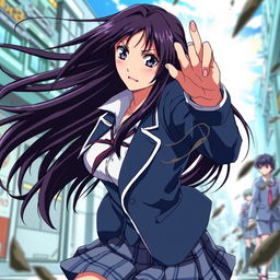 Kaname Chidori from Full Metal Panic!, captured in an action-packed scene that showcases her fiery spirit and determination