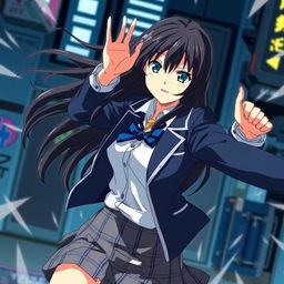 Kaname Chidori from Full Metal Panic!, captured in an action-packed scene that showcases her fiery spirit and determination