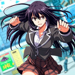 Kaname Chidori from Full Metal Panic!, captured in an action-packed scene that showcases her fiery spirit and determination