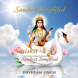 A serene and divine image of Goddess Saraswati, the Hindu goddess of knowledge, music, art, wisdom, and learning