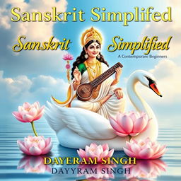 A serene and divine image of Goddess Saraswati, the Hindu goddess of knowledge, music, art, wisdom, and learning