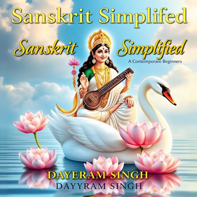 A serene and divine image of Goddess Saraswati, the Hindu goddess of knowledge, music, art, wisdom, and learning